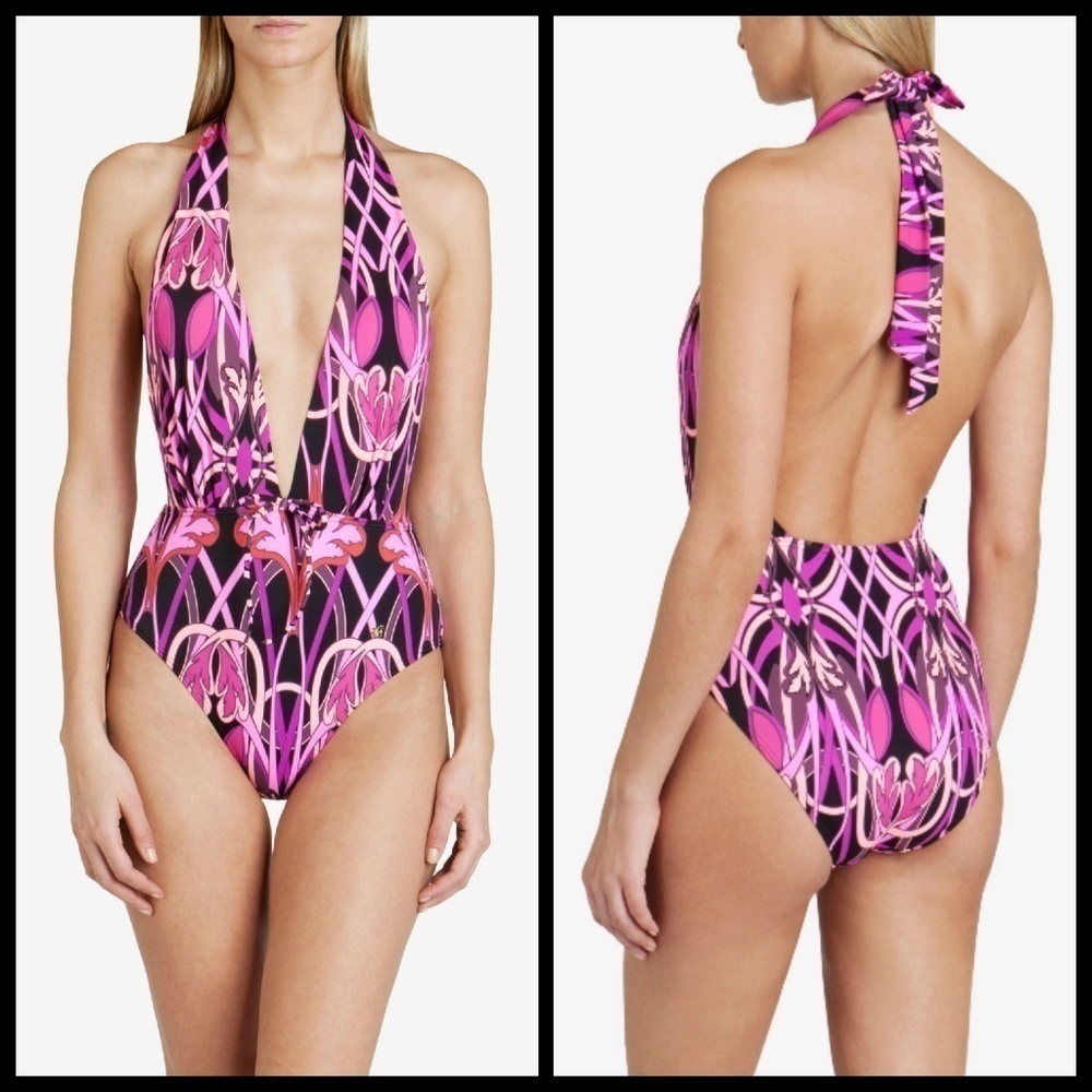💕TED BAKER💕 Linear Pattern Deep Plunge Swimsuit